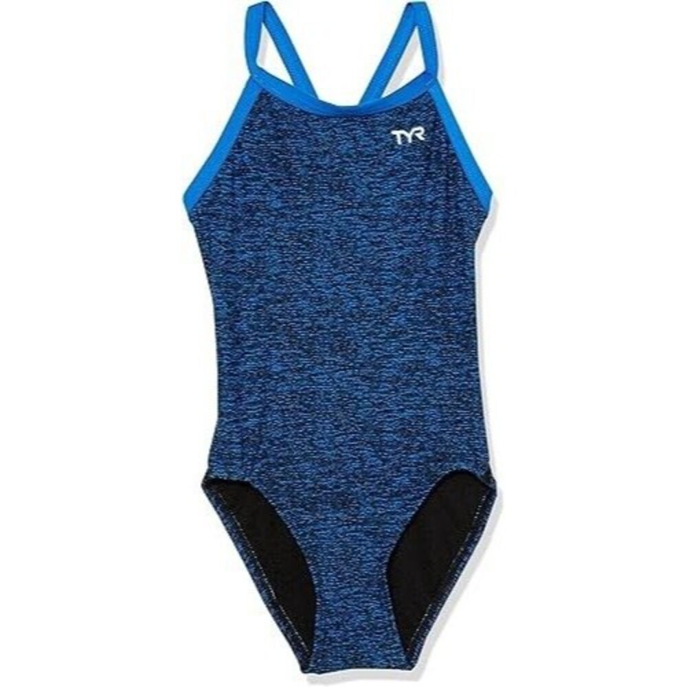 NWT TYR Girls' Durafast Elite Diamondfit Swimsuit One Piece Blue Lapped Size 24